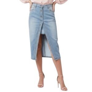 Rhythm + Rose Women Classic Light Blue Denim Skirt with Front Button Slit Size 8